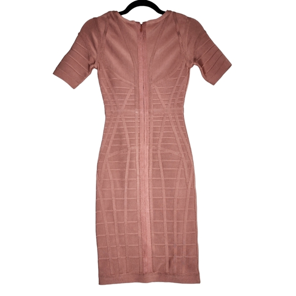 Herve Leger by Max Azria Bodycon Short Sleeve Dress - Small- Salmon - Picture 2 of 11